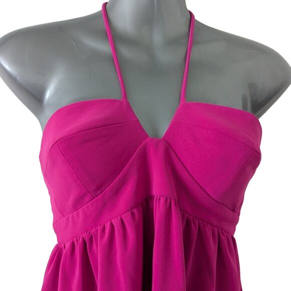Amanda Uprichard Sz XS GRECA Hot Pink (Fuschia) Babydoll Halterk Mini Dress - Picture 3 of 7